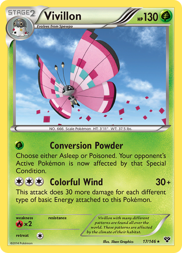 Vivillon (17/146) (Meadow Form/Pink Wings) [XY: Base Set] 