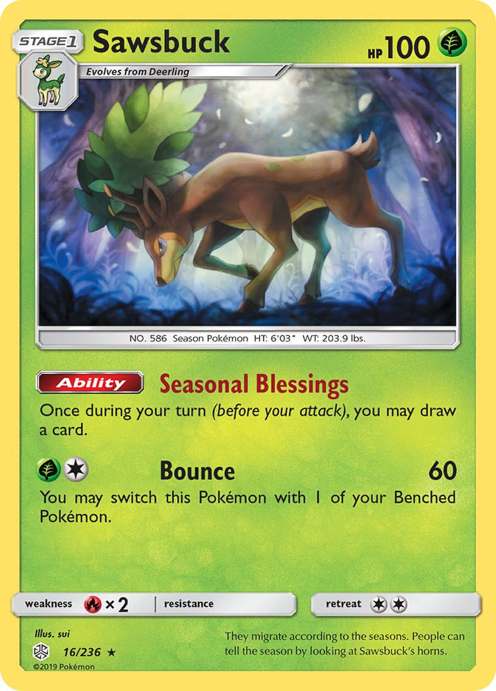 Sawsbuck (16/236) (Prerelease Kit Exclusive) (Theme Deck Exclusive) [Sun &amp; Moon: Cosmic Eclipse] 