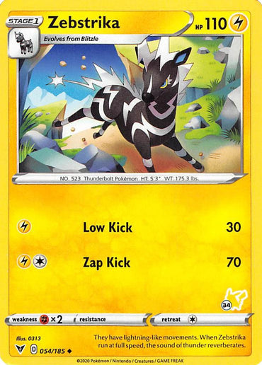 Zebstrika (054/185) (Pikachu Stamp #34) [Battle Academy 2022] 