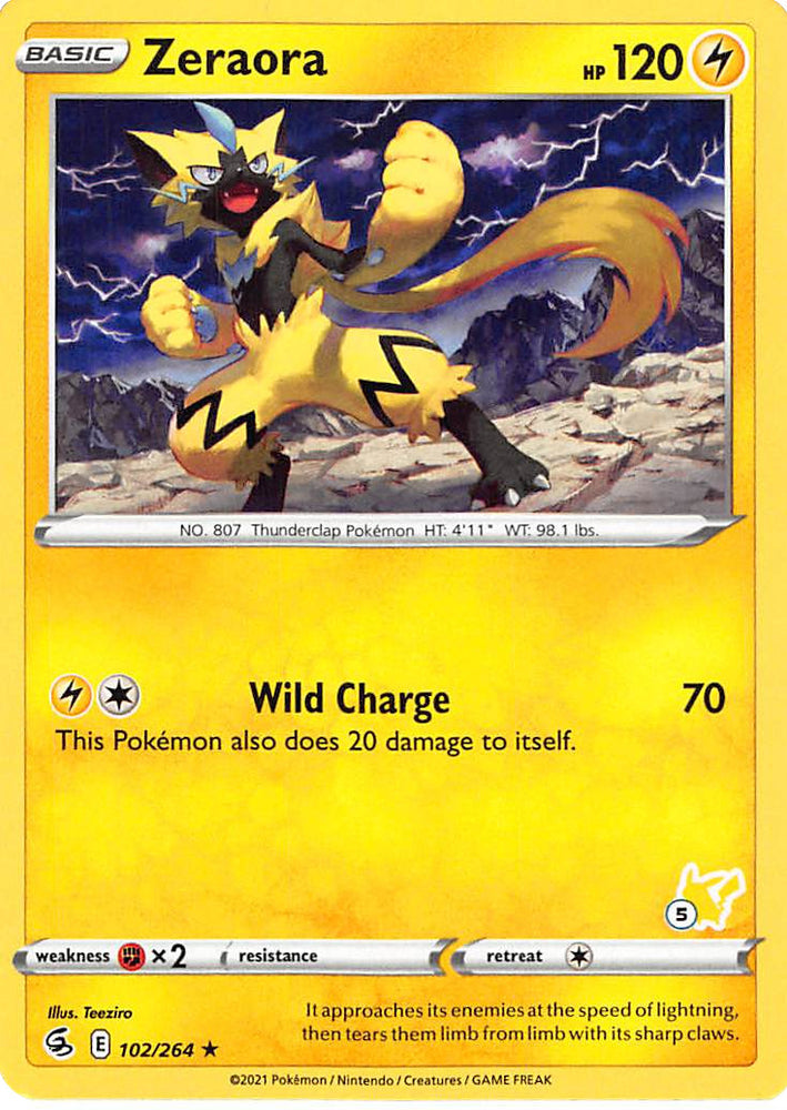 Zeraora (102/264) (Pikachu Stamp #5) [Battle Academy 2022] 