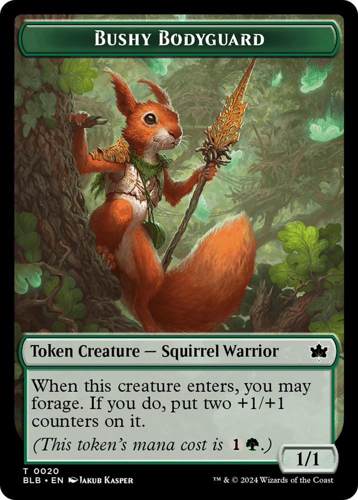 Emblem - Ral, Crackling Wit // Bushy Bodyguard Double-Sided Token [Bloomburrow Tokens] 
