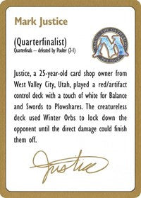 1996 Mark Justice Biography Card [World Championship Decks] 