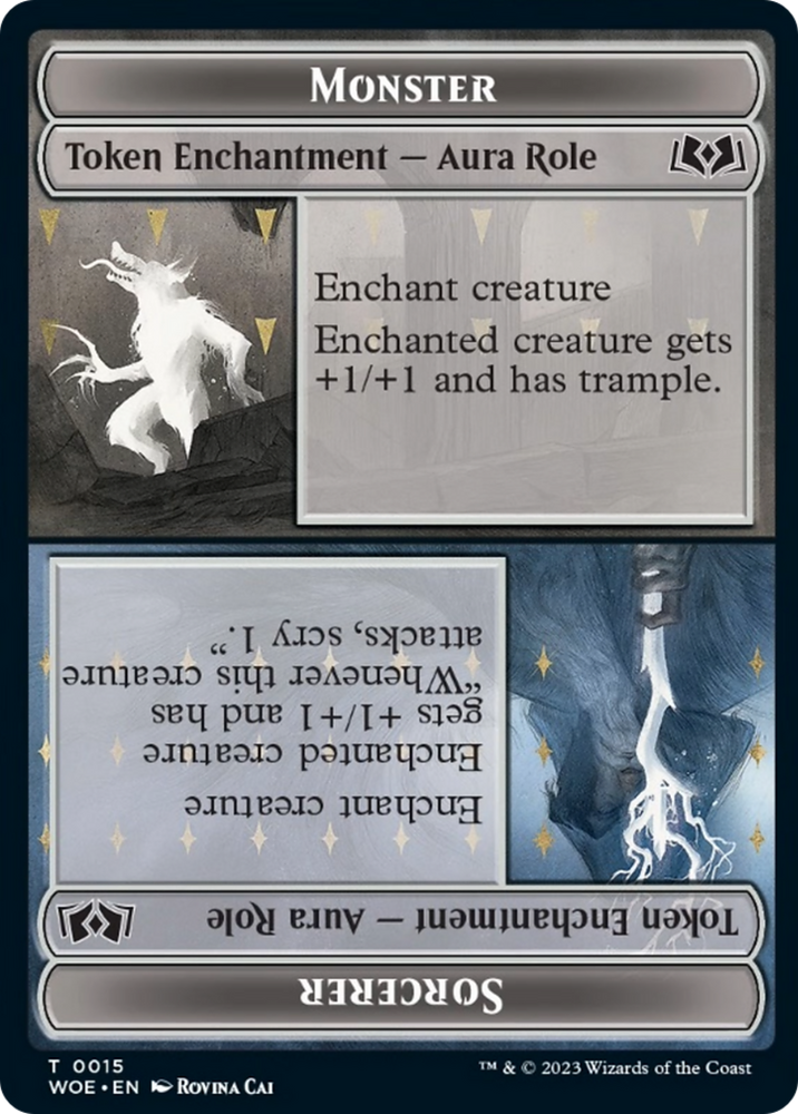 Monster Role / Sorcerer Role // Royal Role / Young Hero Role Double-Sided Token [Wilds of Eldraine Tokens] 