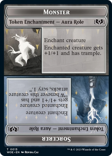 Monster Role / Sorcerer Role // Royal Role / Young Hero Role Double-Sided Token [Wilds of Eldraine Tokens] 