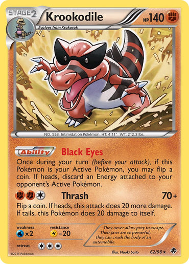 Krookodile (62/98) (Theme Deck Exclusive) [Black &amp; White: Emerging Powers] 
