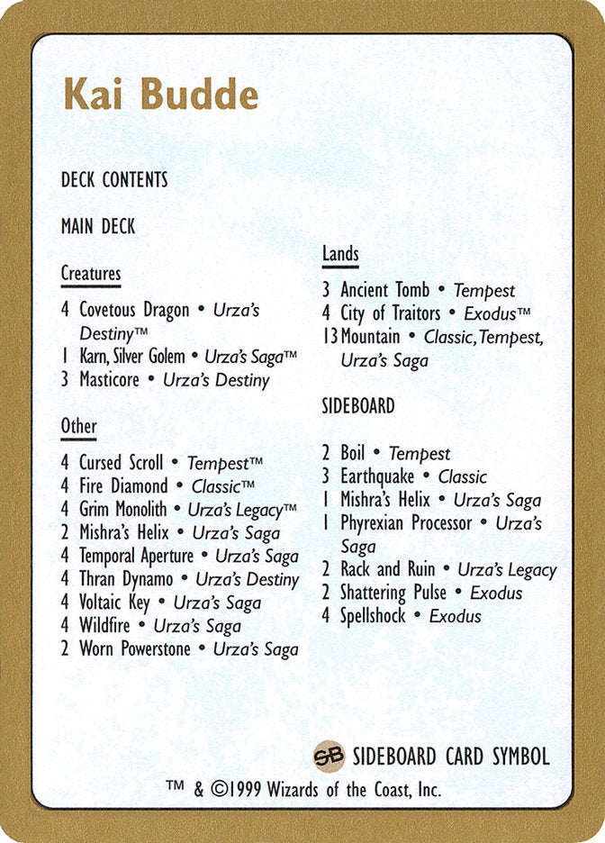 Kai Budde Decklist [World Championship Decks 1999] 