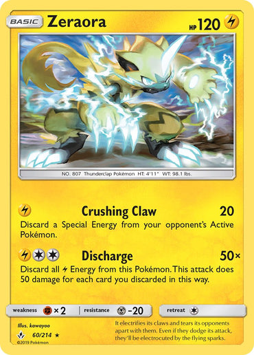 Zeraora (60/214) (Cracked Ice Holo) (Theme Deck Exclusive) [Sun &amp; Moon: Unbroken Bonds] 