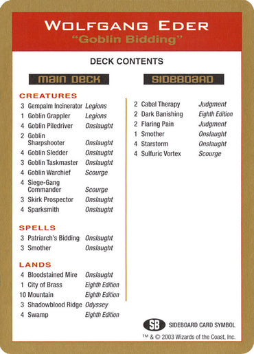 Wolfgang Eder Decklist [World Championship Decks 2003] 