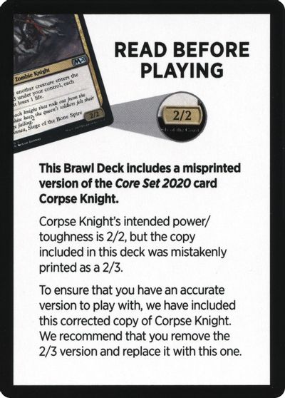 Corpse Knight Reminder Card (Knights' Charge Brawl Deck) [Core Set 2020 Tokens] 